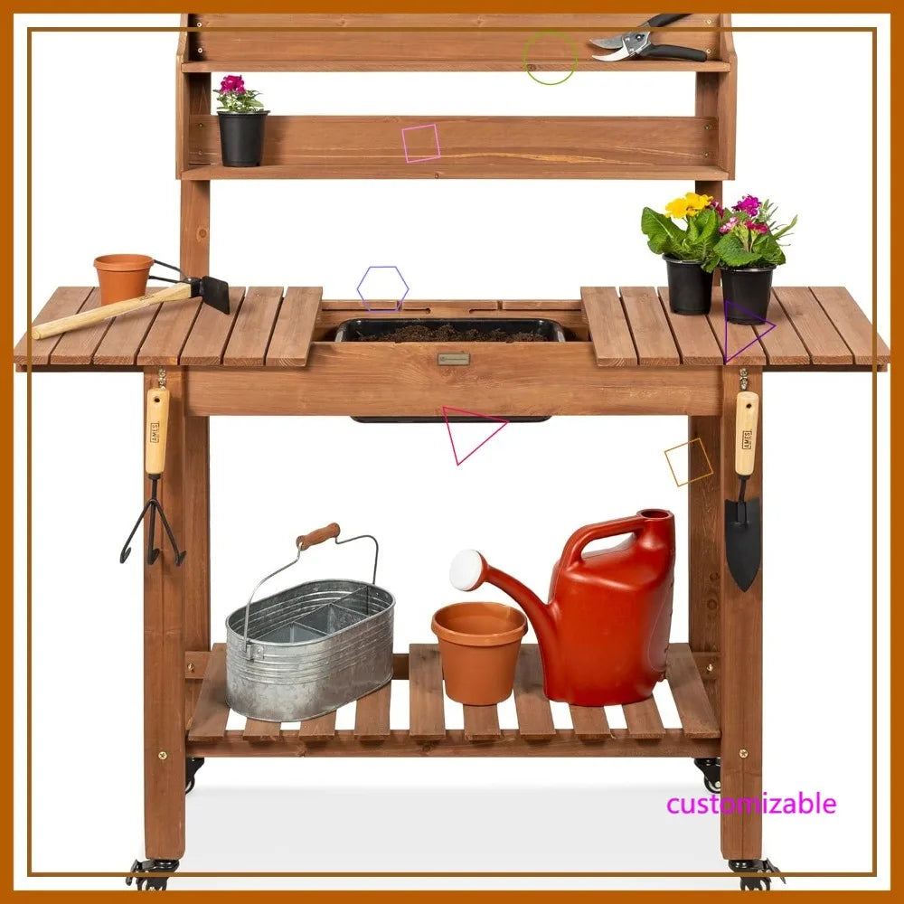 Mobile Garden Potting Bench With Sliding Tabletop And Dry Sink