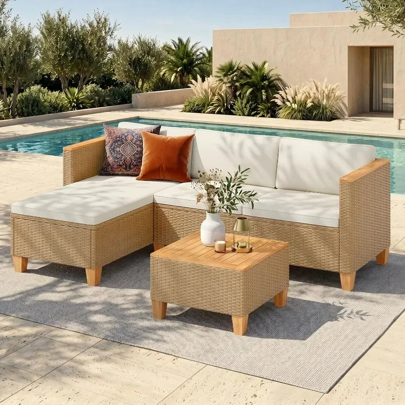 Three-Piece Wicker Patio Furniture Set With Outdoor Sofa
