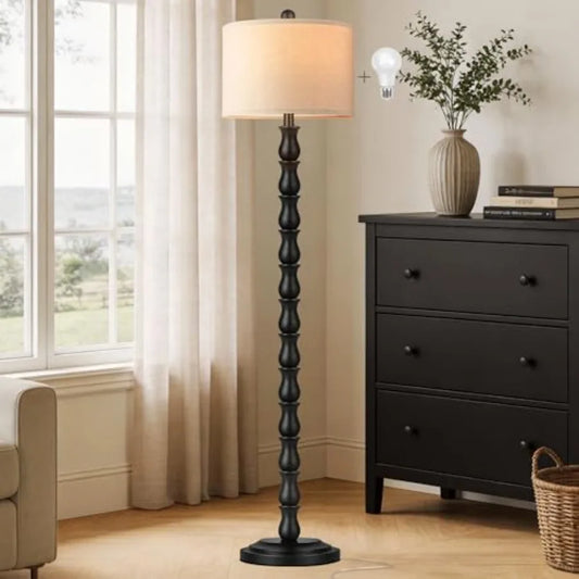 Vintage Solar Floor Lamp With Linen Shade And Rotary Switch