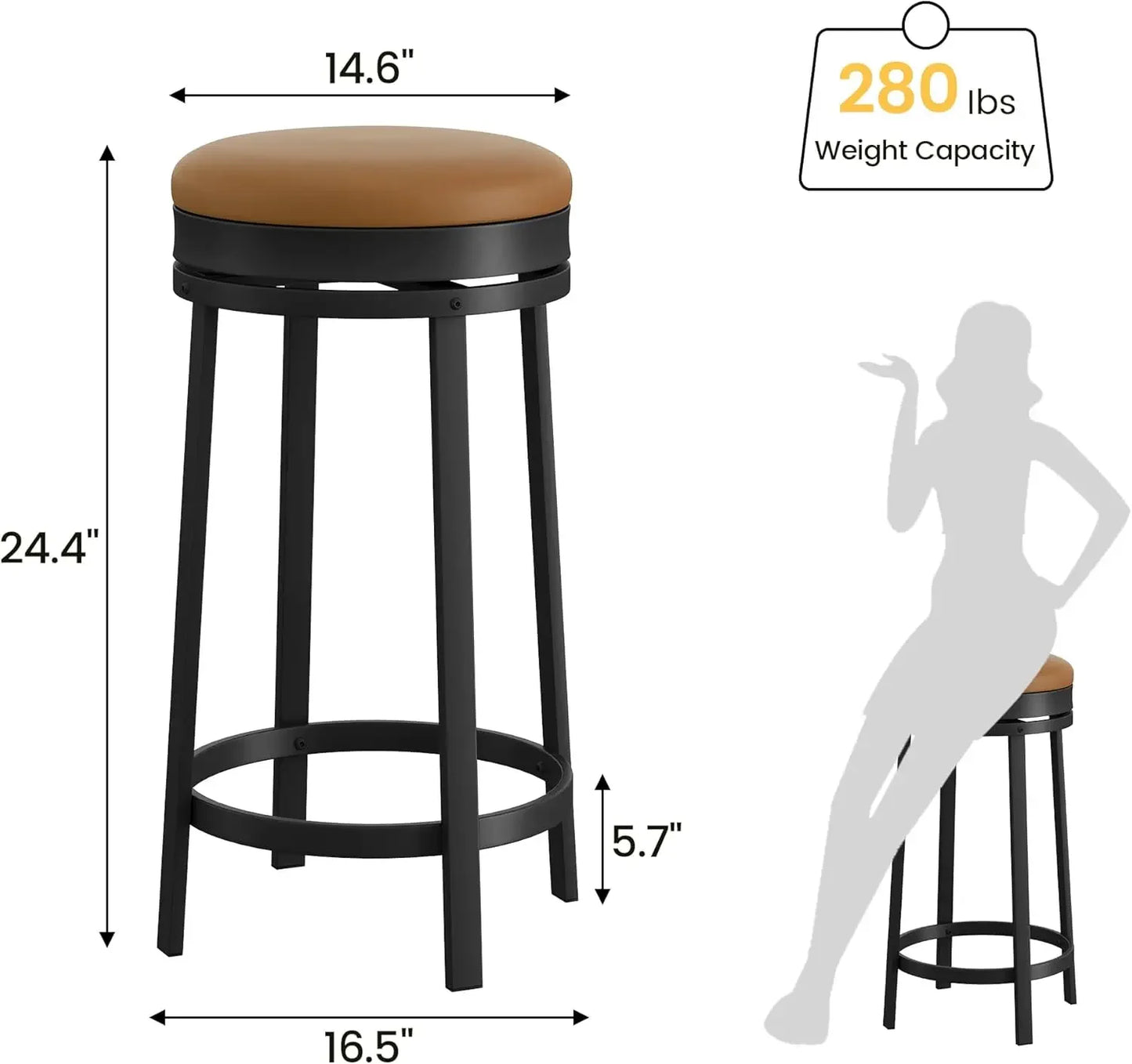 Swivel Bar Stools Set Of 2 With Footrest PU Leather