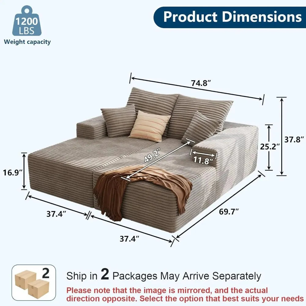 Guangbai Corduroy Double Chaise Lounge Chair Modern Sleeper