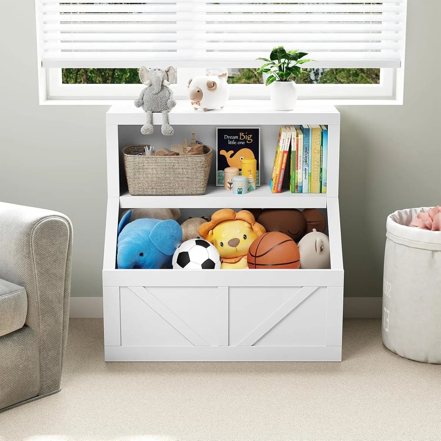 Kids Wooden Bookshelf Toy Storage Toddler Bookcase With Organizer