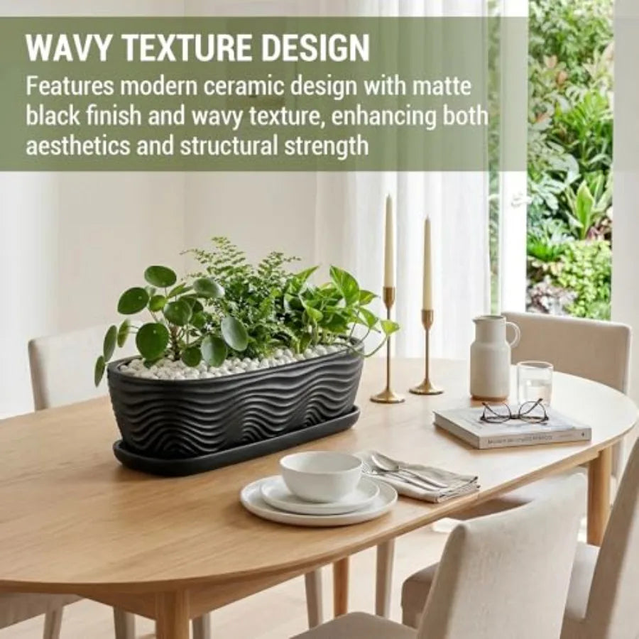 Oval Modern Ceramic Succulent Planter Pot With Removable Saucer