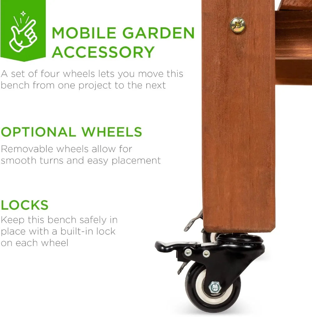 Mobile Garden Potting Bench With Sliding Tabletop And Dry Sink