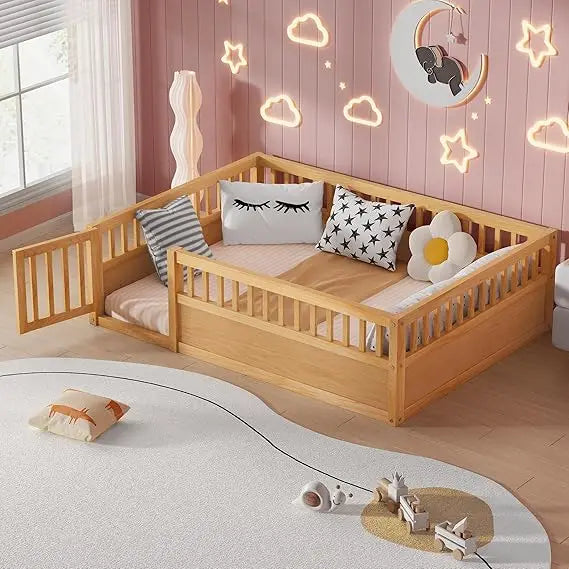 DAFIFY Floor Bed Frame With Convertible Door And Guardrails