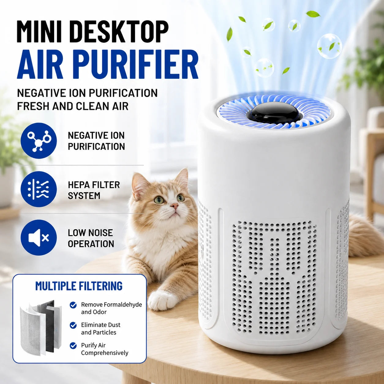 Mini USB Negative Ion Air Purifier For Smoke Odor Dust