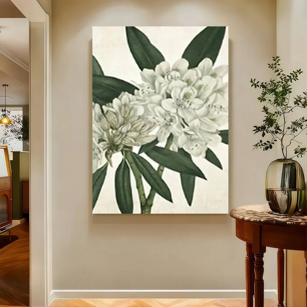 Framed White Flower Canvas Wall Art Decor for Living Room