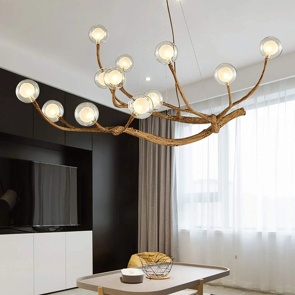 Bymaocar Retro Glass Globe Chandelier With Wooden Branch Design