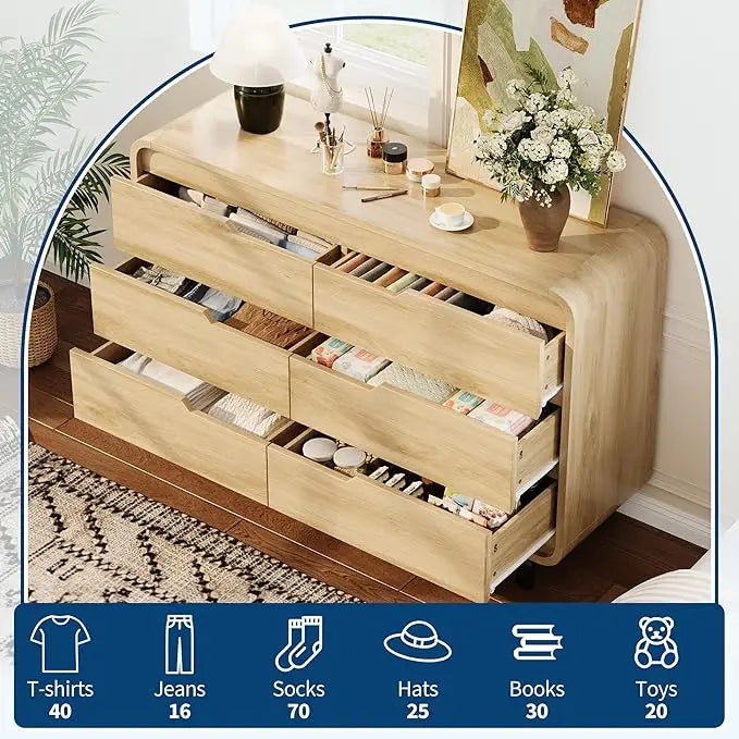 HiMISS Six Drawer Dresser Modern Wood Storage For Bedroom