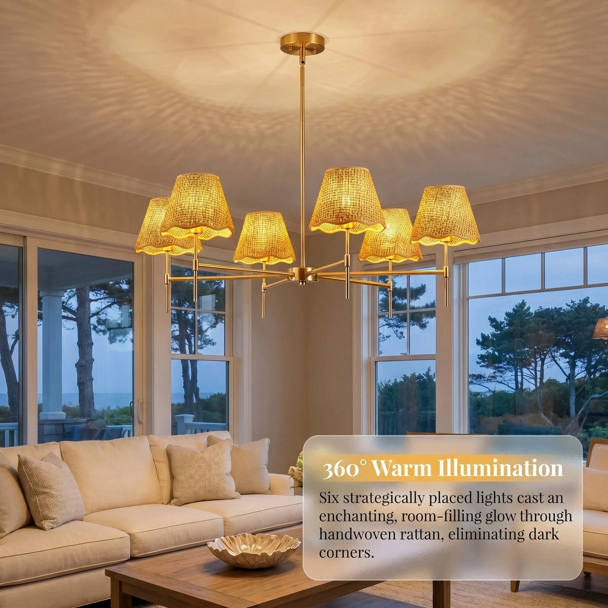 Arlgsite 6 Lamp Bohemian Rattan Chandelier Pendant Light