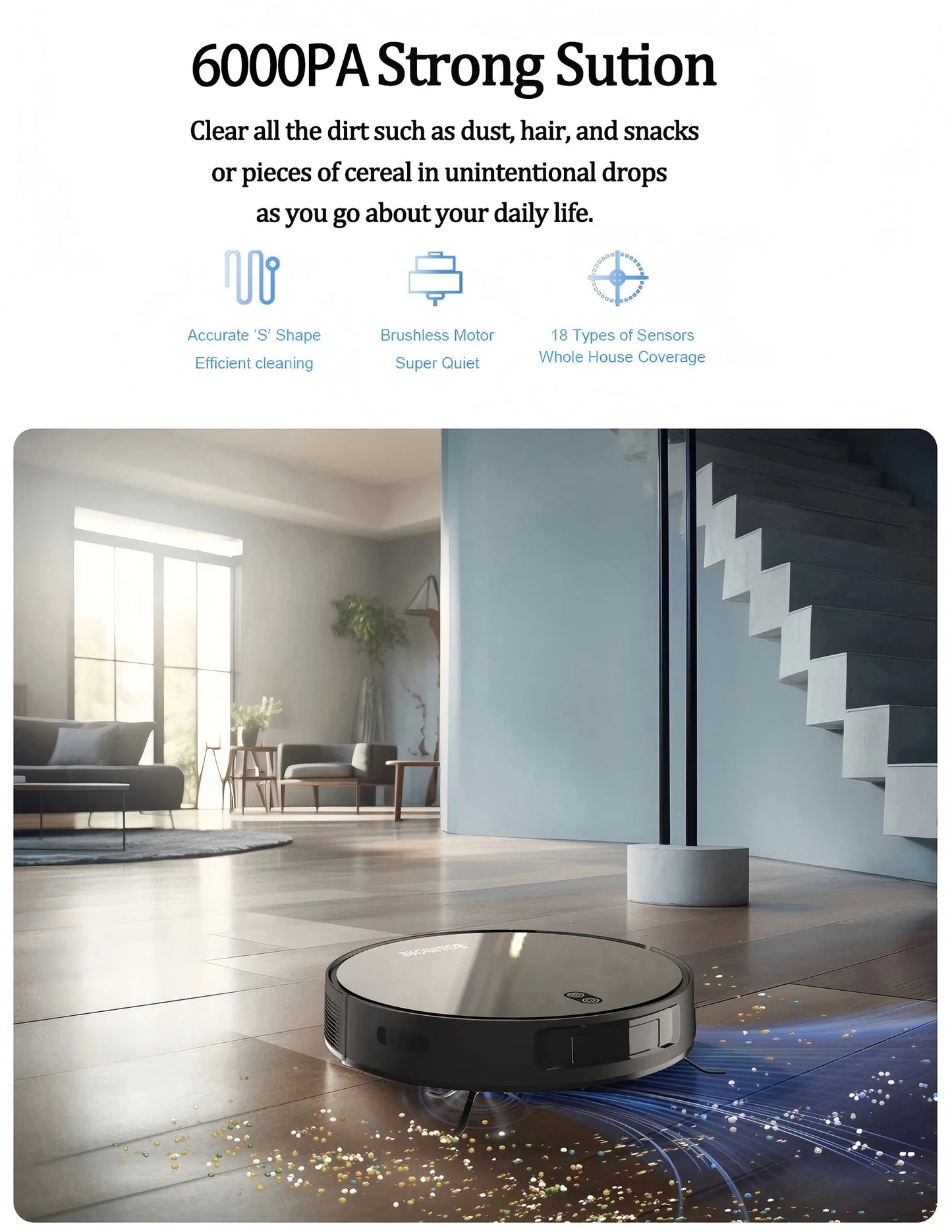 BOAIMORE Robot Vacuum Cleaner Mop With 6000PA Suction And Smart Mapping