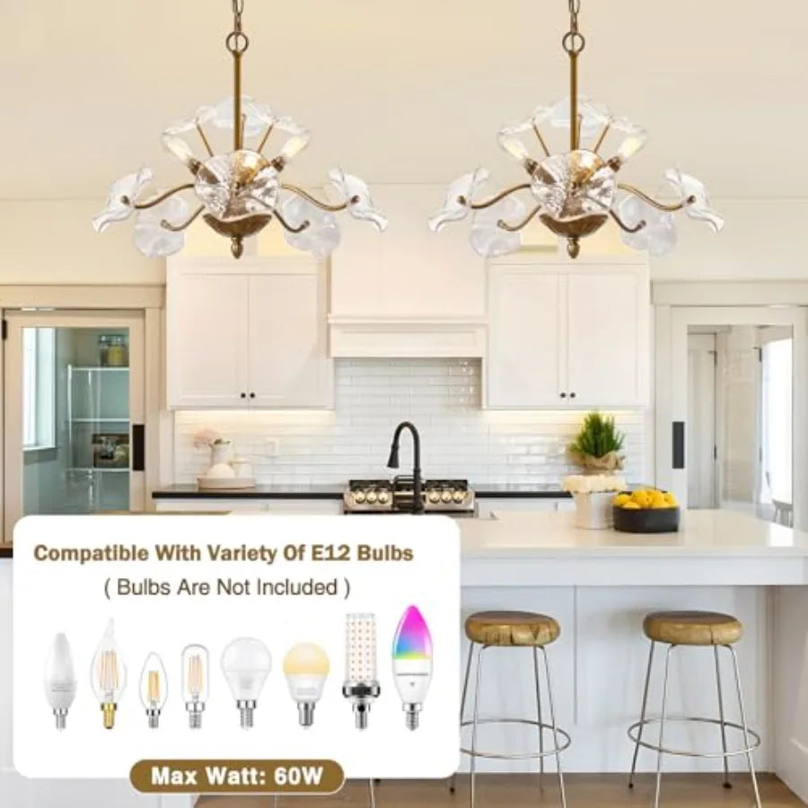 Vintage Flower Glass Pendant Chandelier Mid Century Dining Room