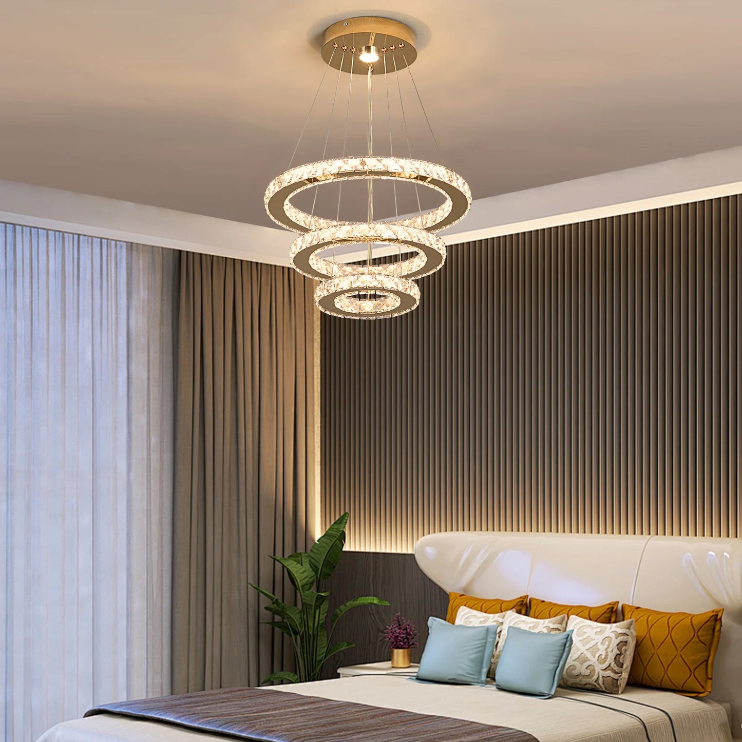 Vinilky Crystal Pendant Light Ceiling Chandelier With Remote Control