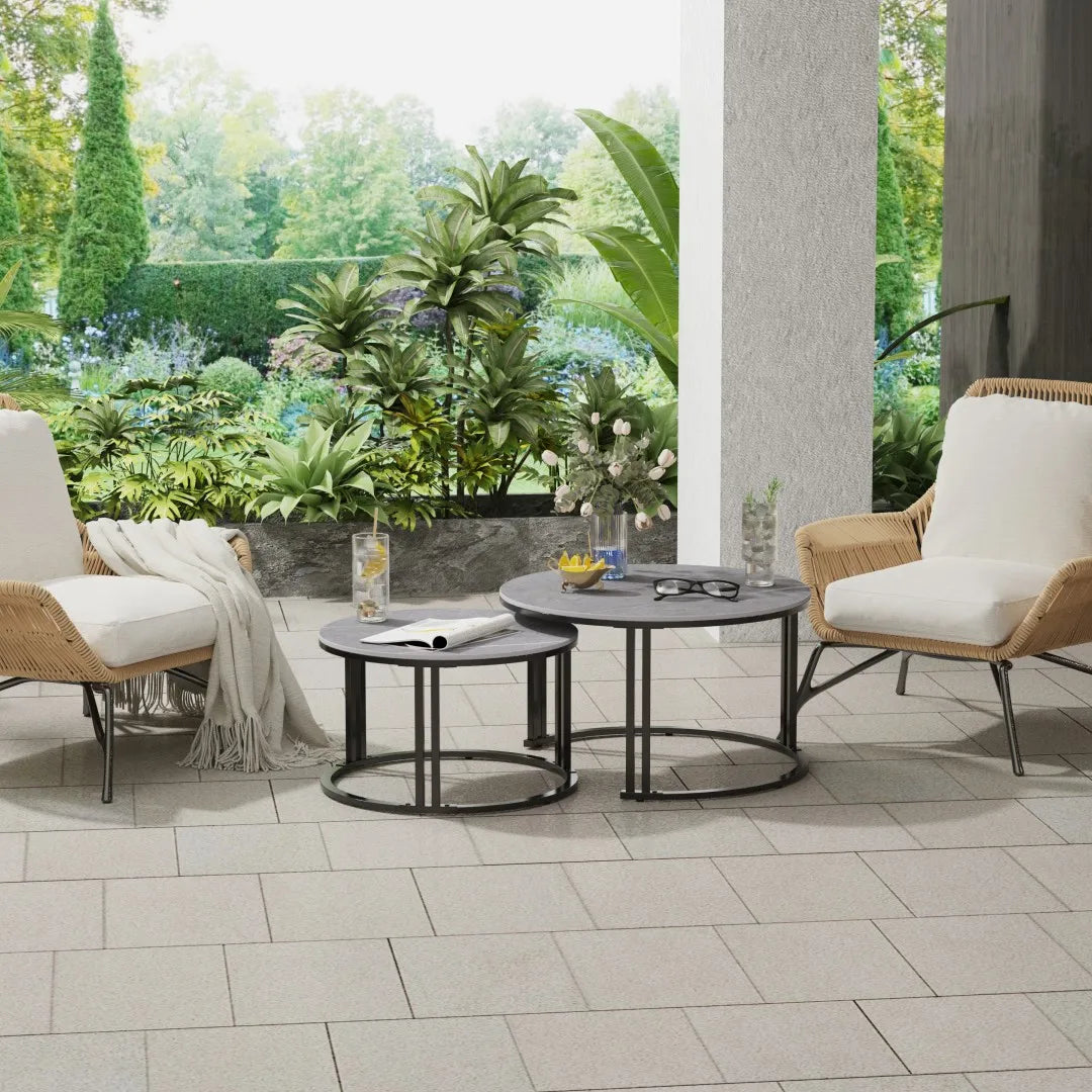 LUVODI Round Nesting Coffee Tables Set of 2 Space Saving Modern Living Room