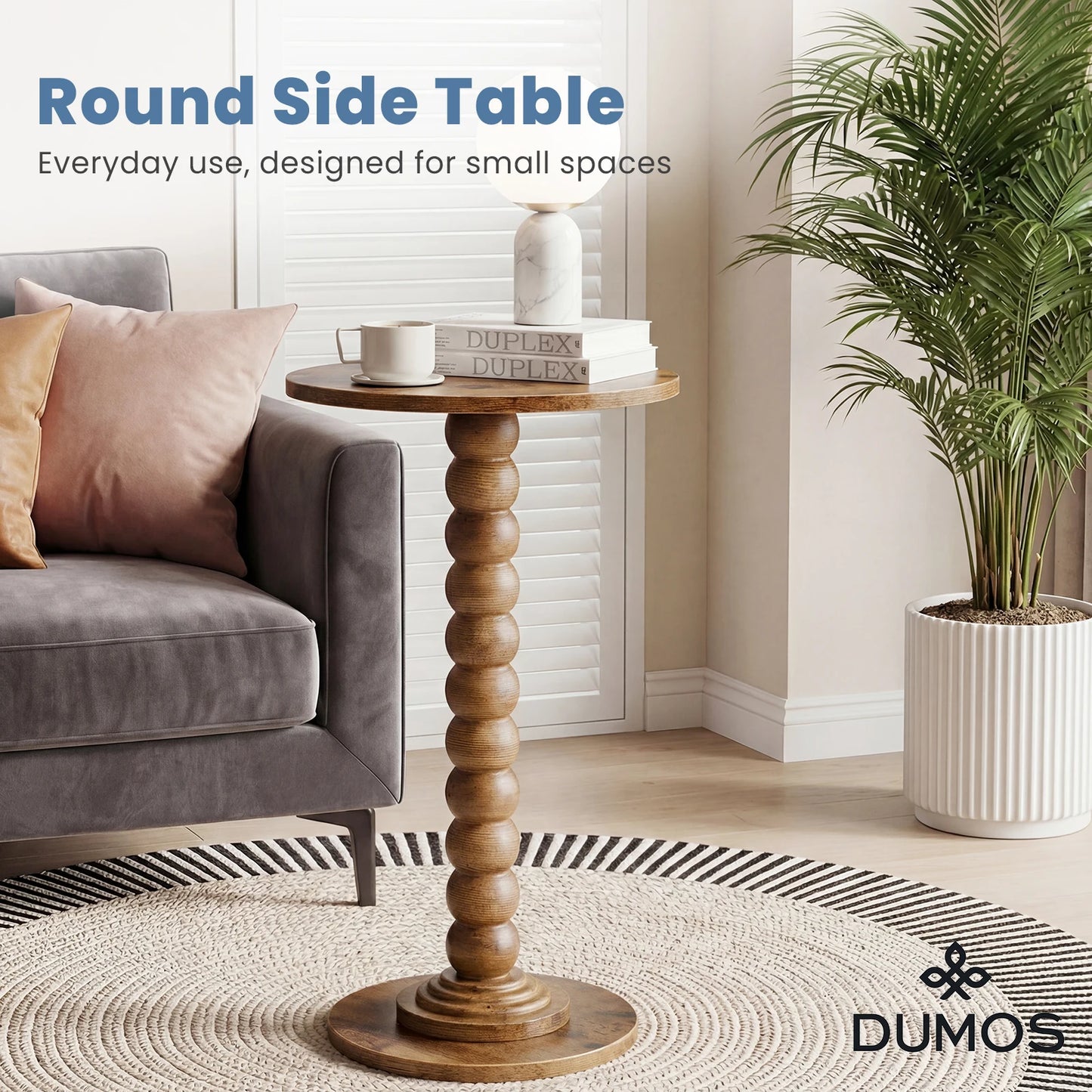 JHK Round Side Table With Solid Wood Leg Storage Shelf