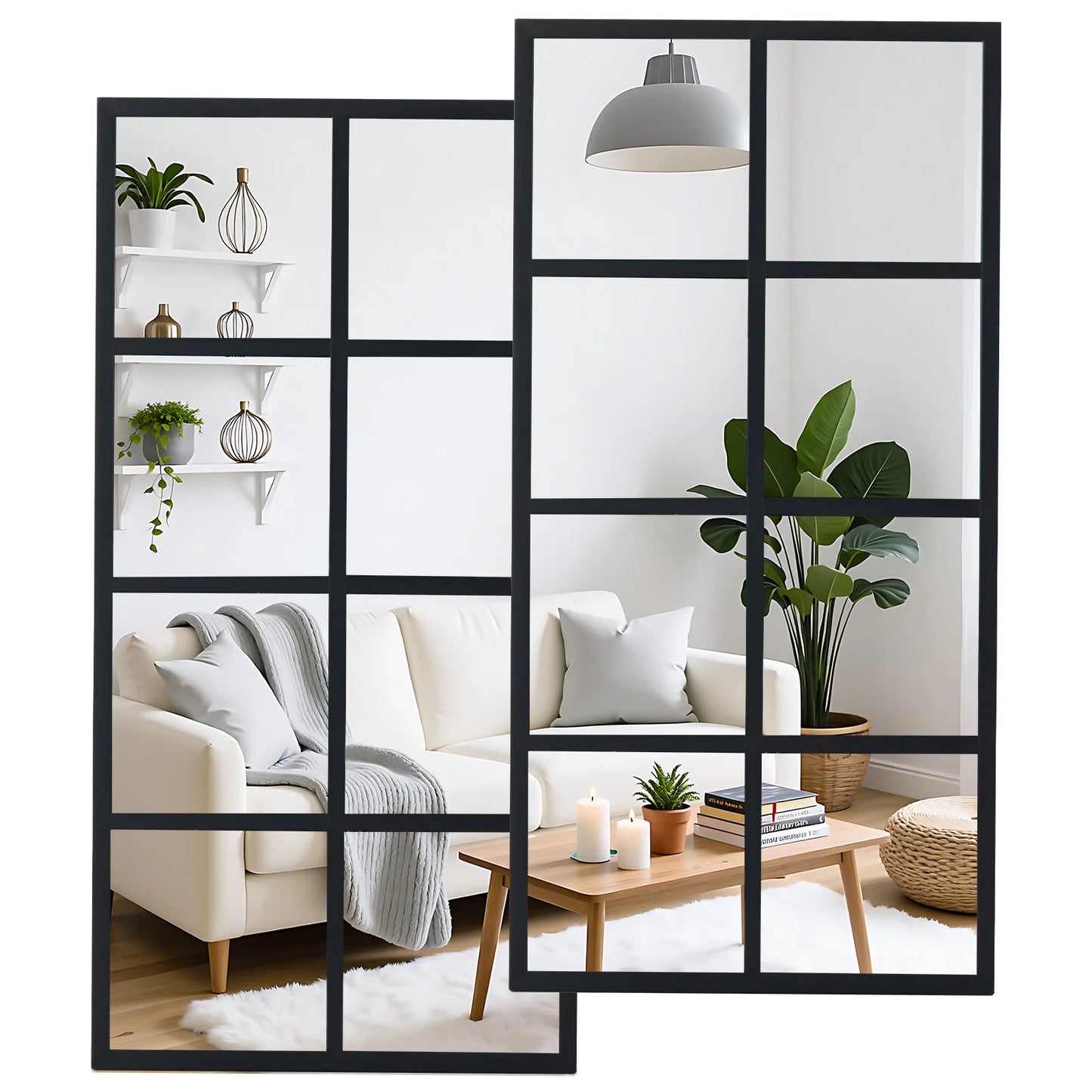 JHK Two Piece Full Body Wall Mirrors Metal Framed Decor