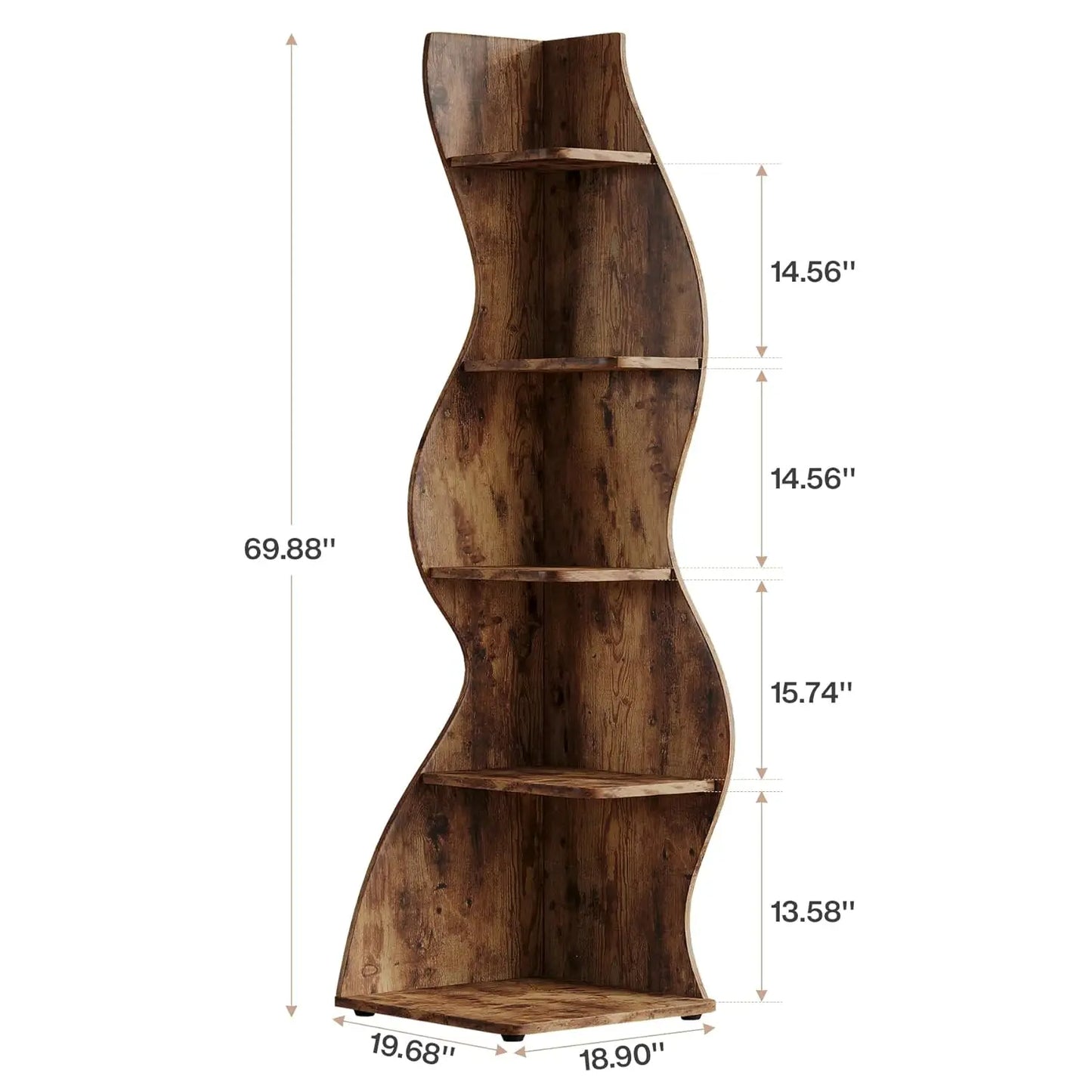 5 Tier Wavy Corner Shelf Set For Living Room Display