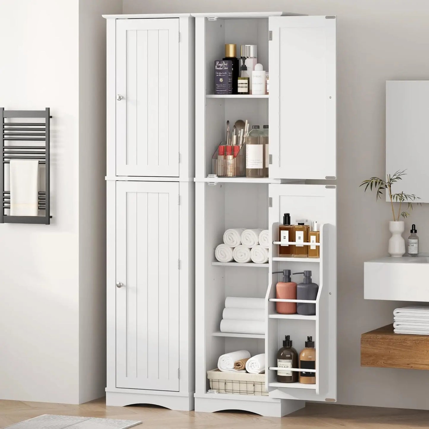 Bathroom Storage Cabinet Freestanding Narrow Kitchen Pantry With Door