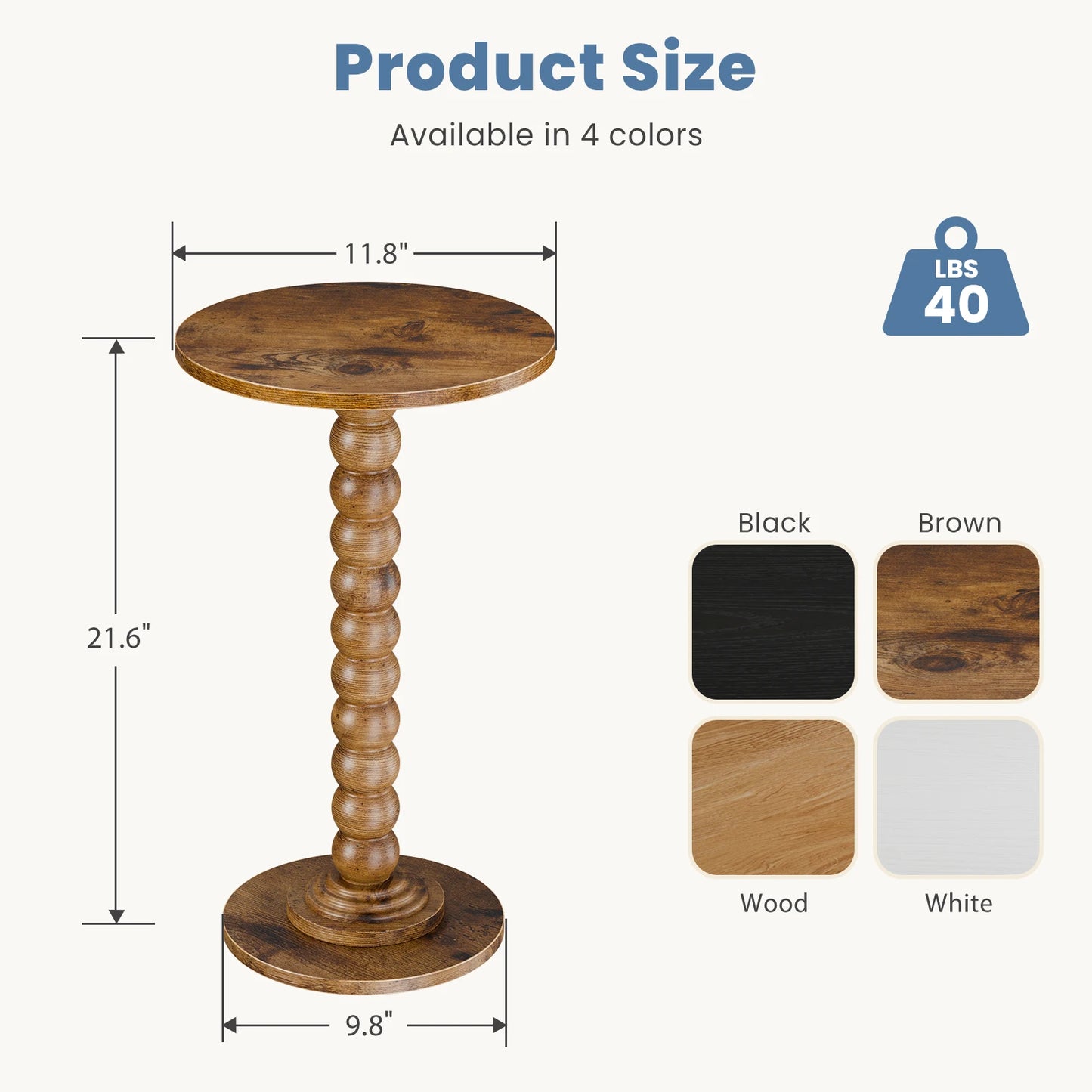 JHK Round Side Table With Solid Wood Leg Storage Shelf