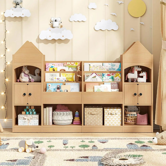 Children's Bookshelf Wood Display Case For Kids Toy Storage Organizer