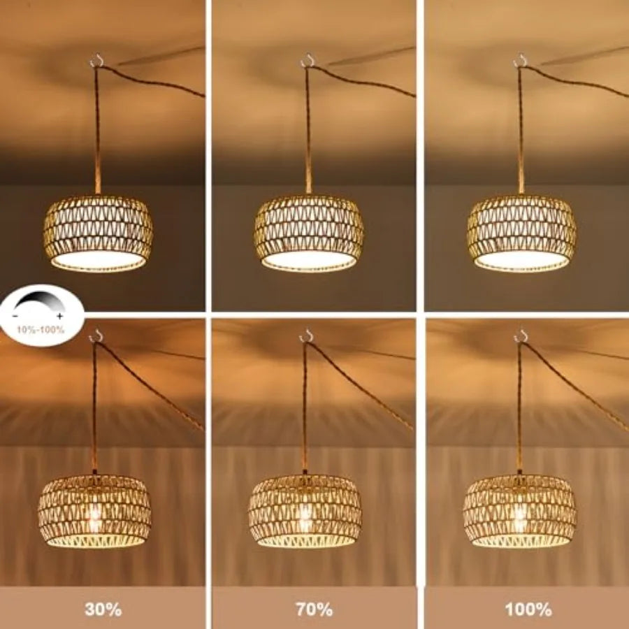 Boho Rattan Hand Woven Pendant Light Farmhouse Hanging Lamp