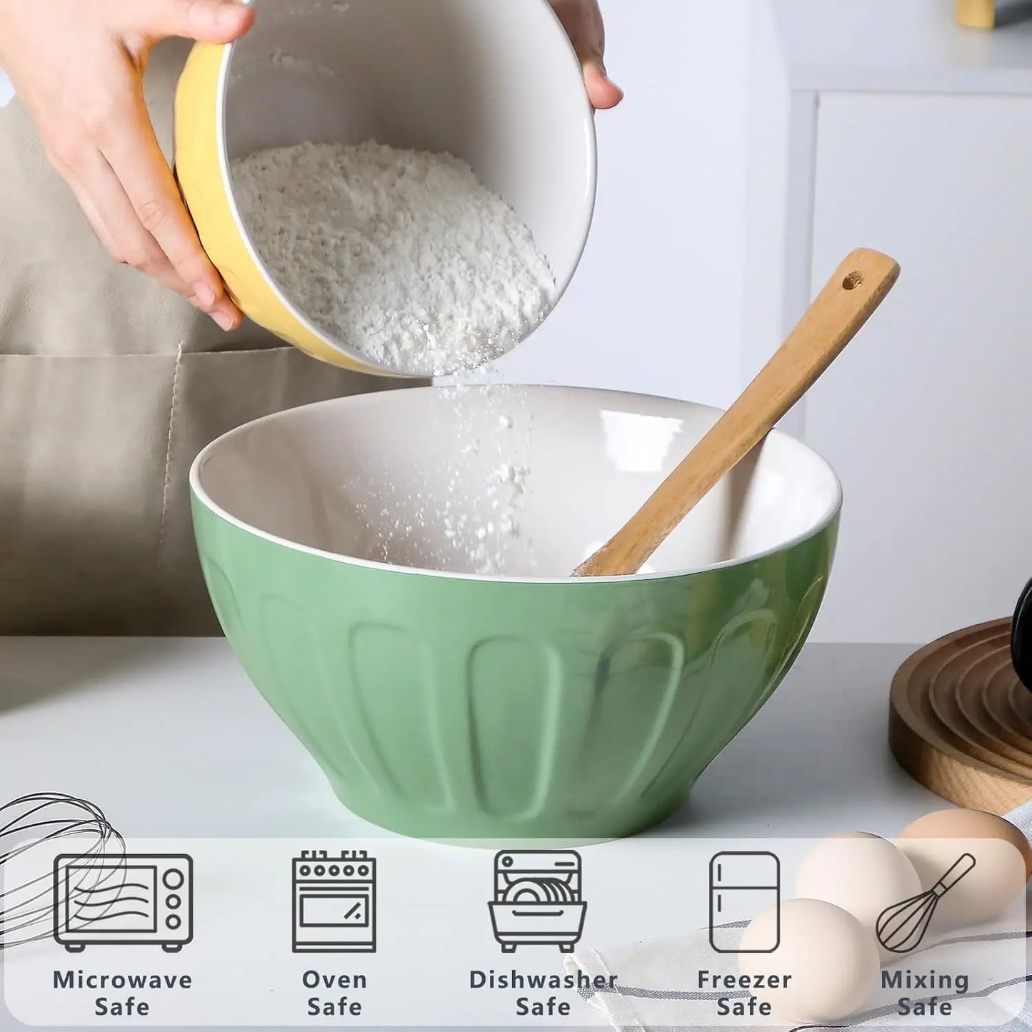 Ceramic Mixing Bowls Nesting Set For Serving And Baking Oven Microwave Safe