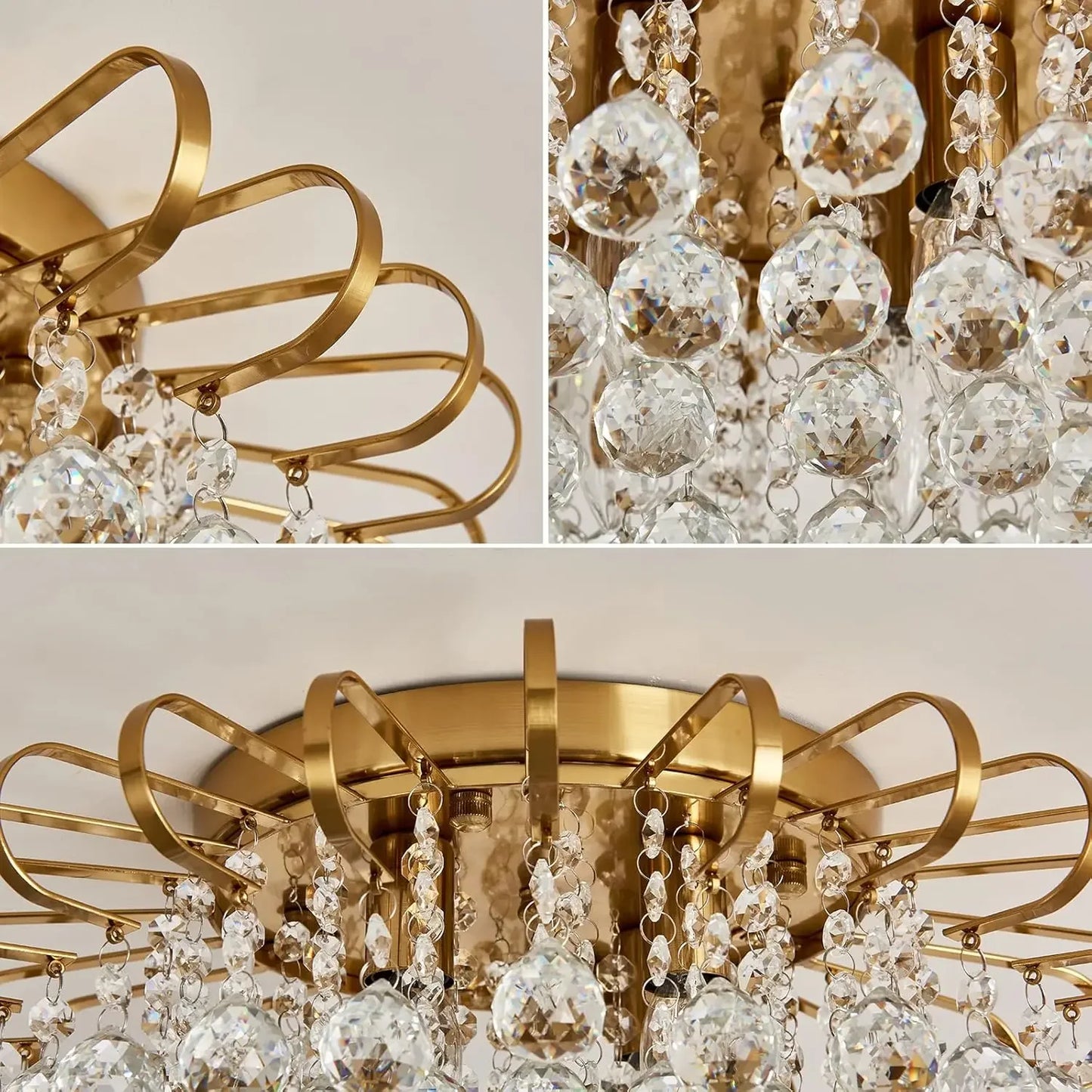 4 Lights Crystal Chandelier Modern Semi Flush Mount Ceiling Light