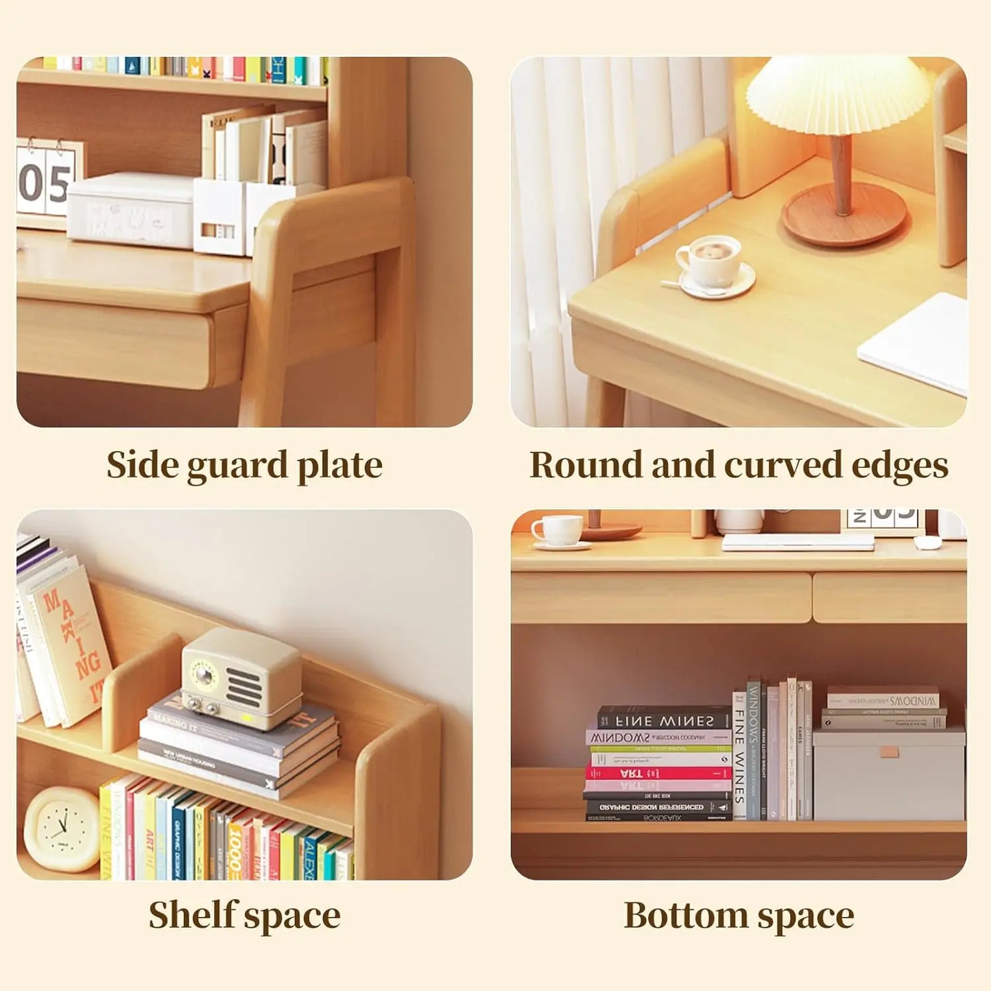 Kids Wooden Desk With Bookshelf Two Drawers Adjustable Study