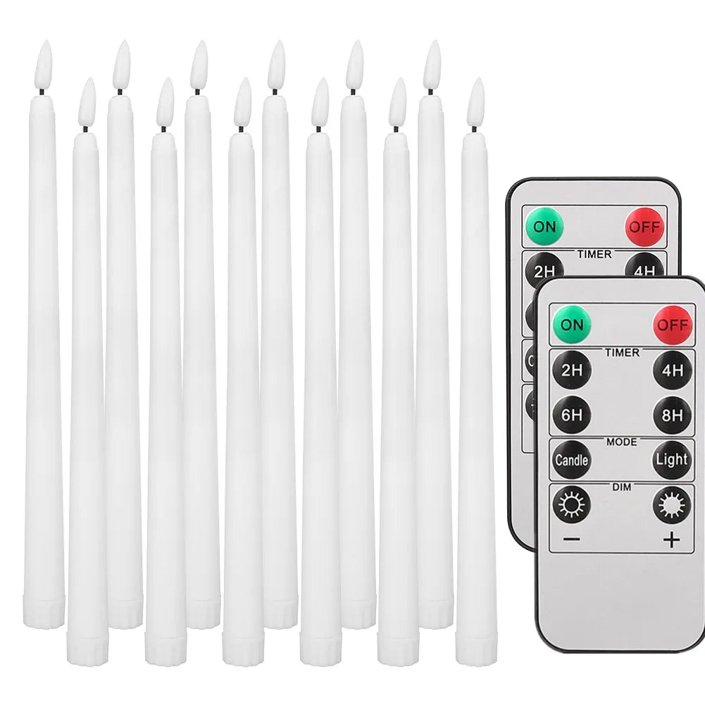 Battery Operated LED Taper Candles With Flickering Remote Control