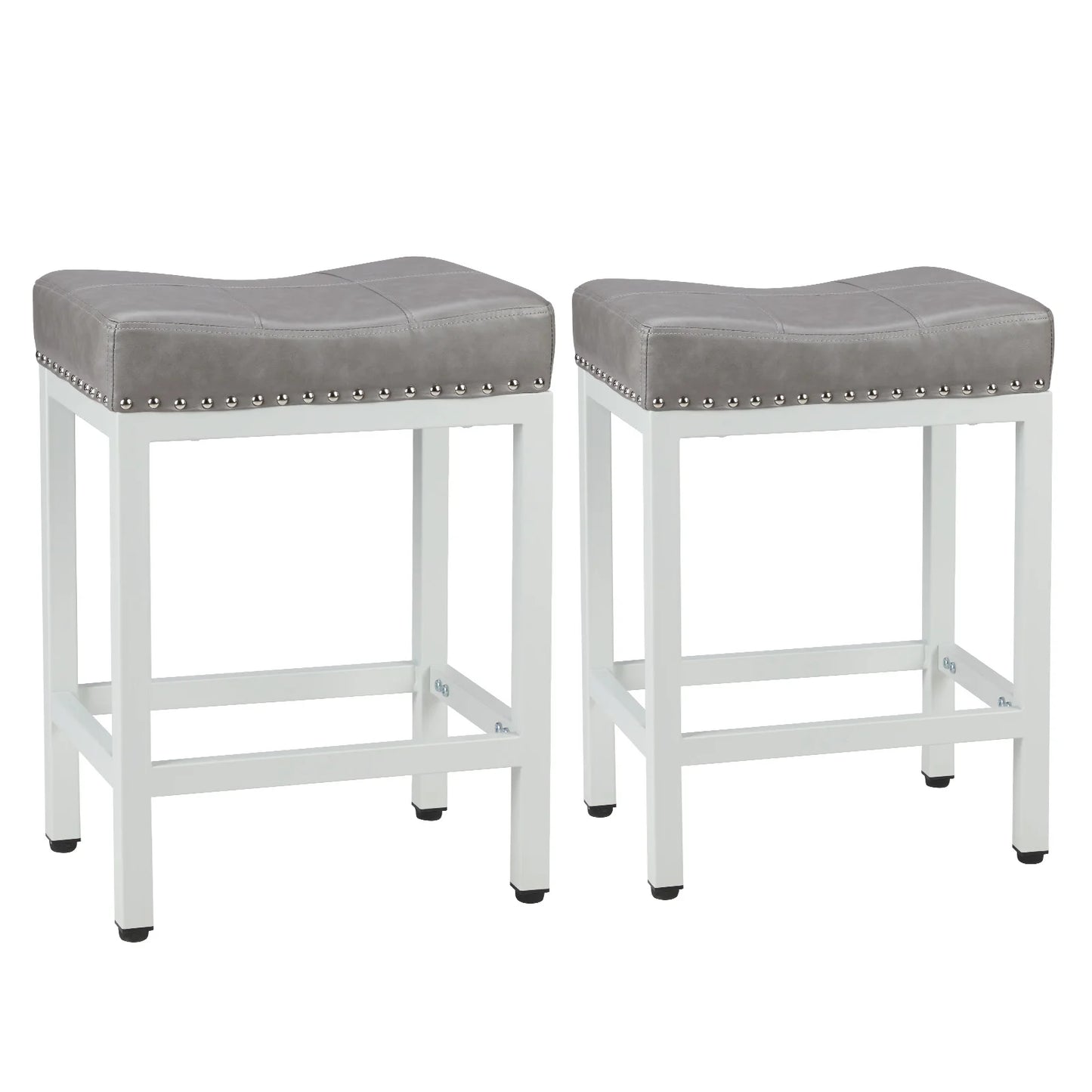 JHK Saddle Style PU Leather Bar Stools With Metal Base