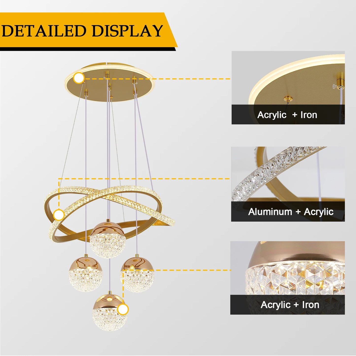 Vinilky Modern Led Indoor Pendant Light Chandelier Ceiling Mount Kit