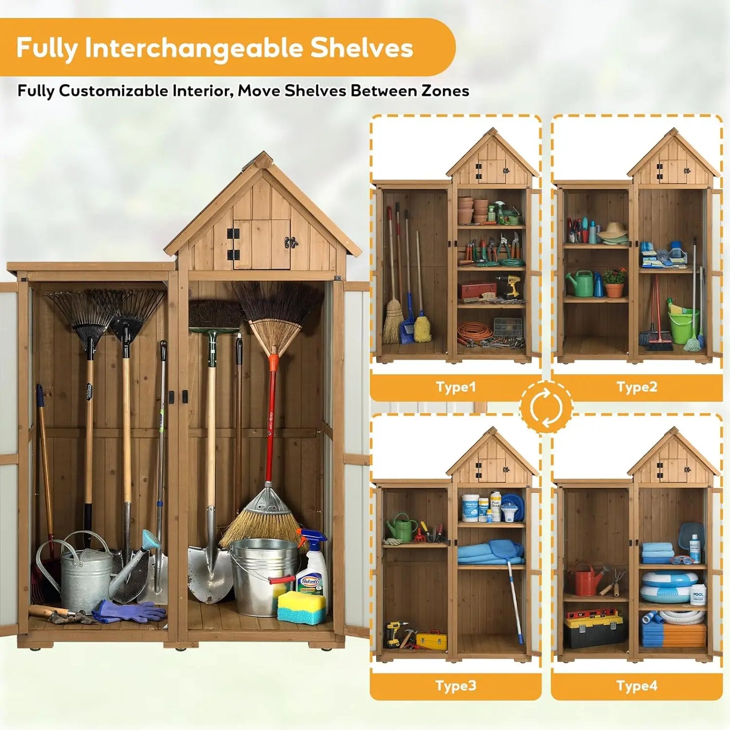 Outdoor Storage Cabinet Metal And Wood Garden Shed Lockable Doors