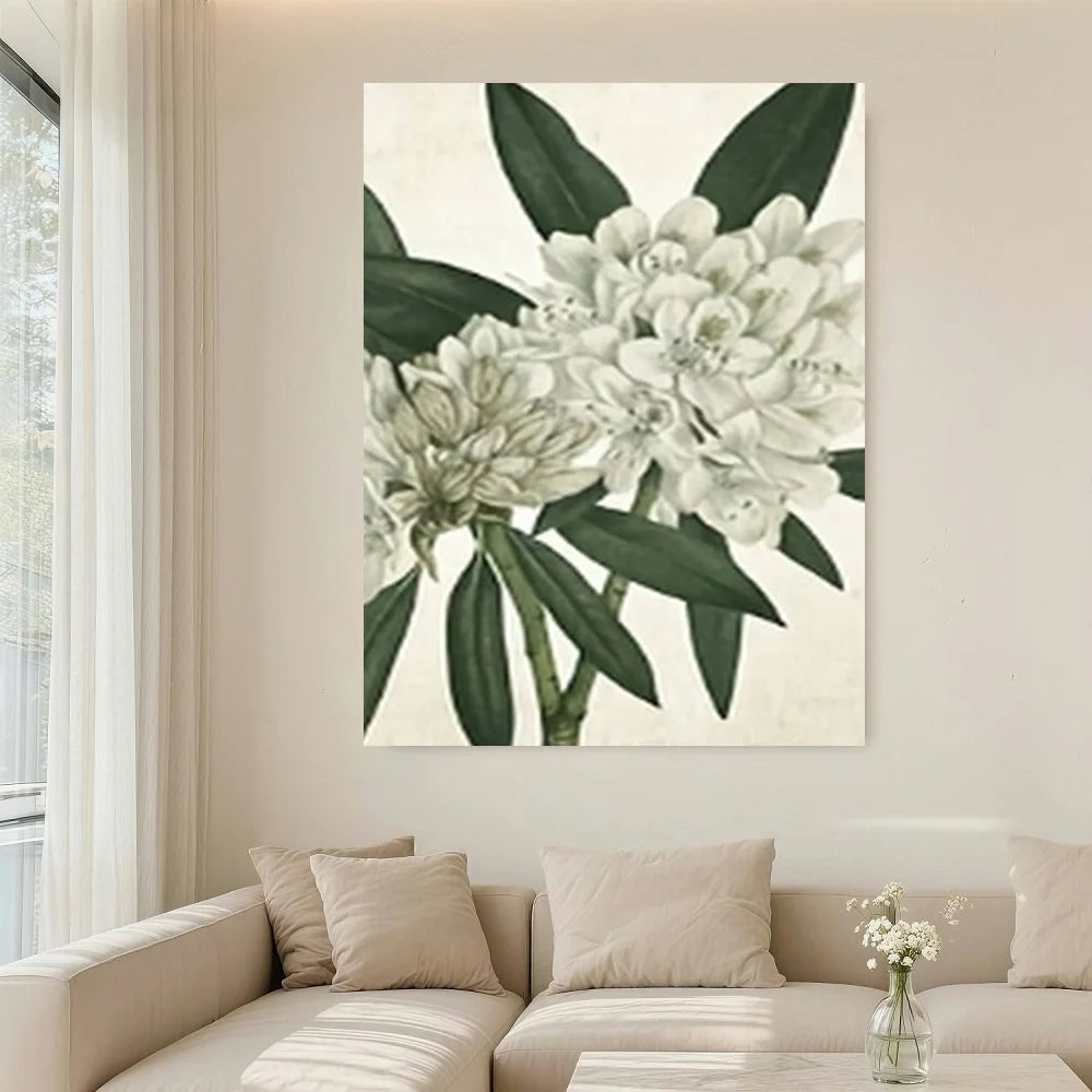 Framed White Flower Canvas Wall Art Decor for Living Room
