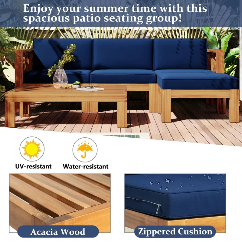 Outdoor Patio Wood Sectional Sofa Set For Garden Use