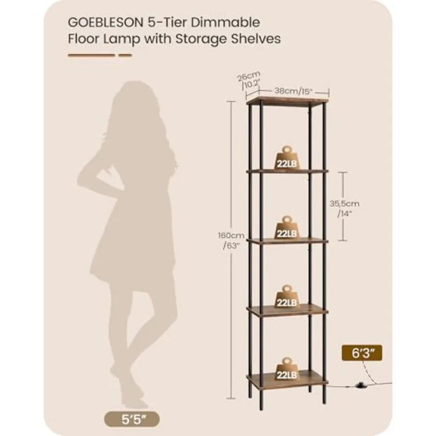 Modern 5 Tier Corner Floor Lamp Dimmable Led Display Shelves