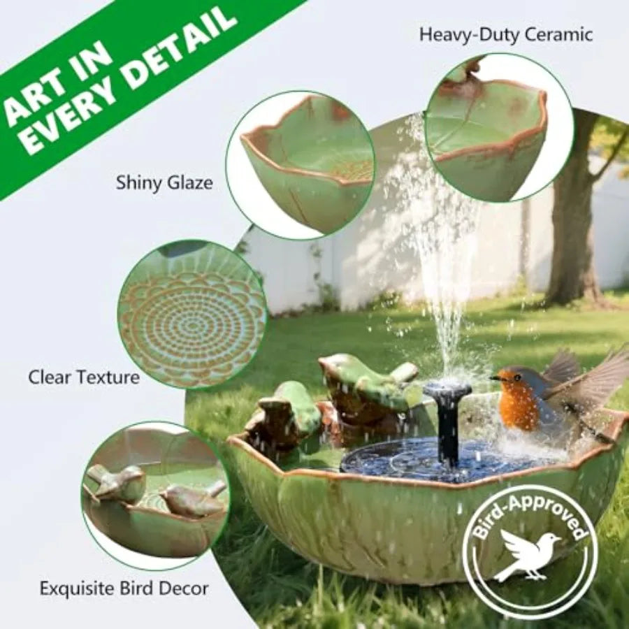 Ceramic Outdoor Bird Bath Hummingbird Ground Bowl Garden Decor