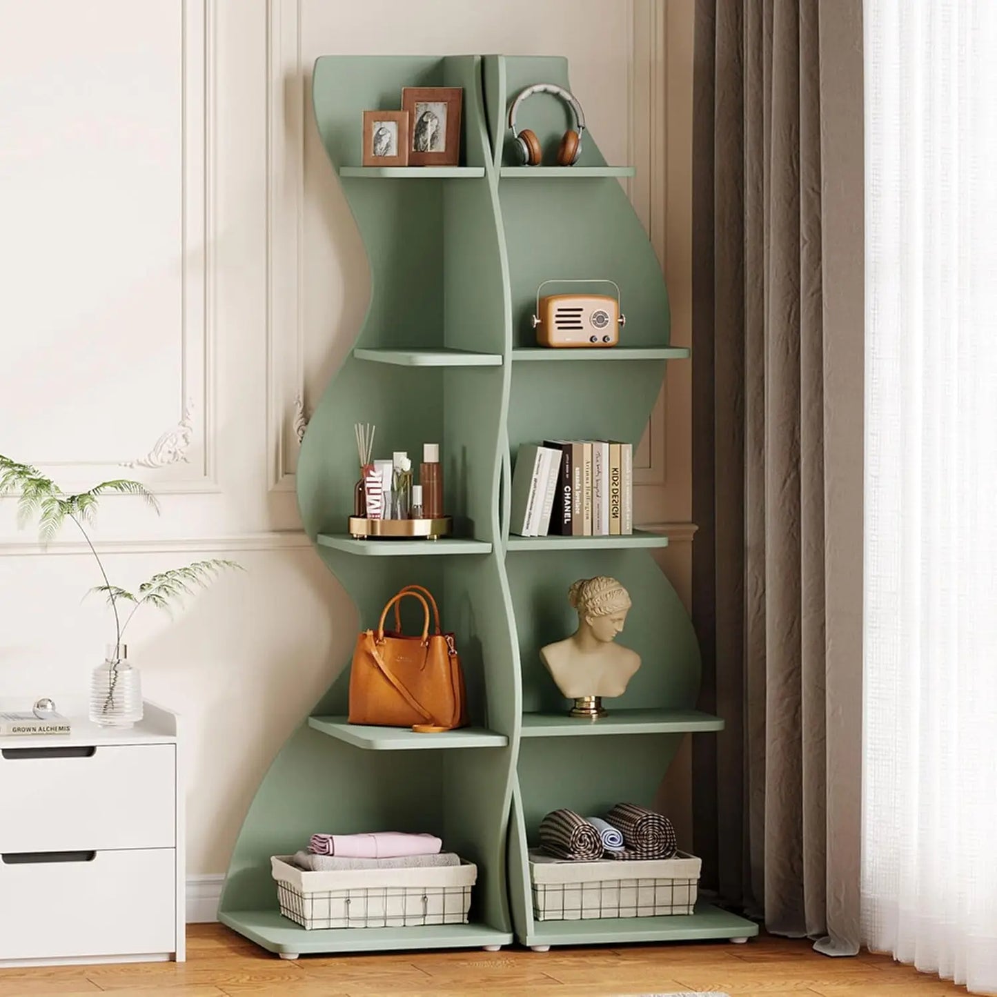 5 Tier Wavy Corner Shelf Set For Living Room Display