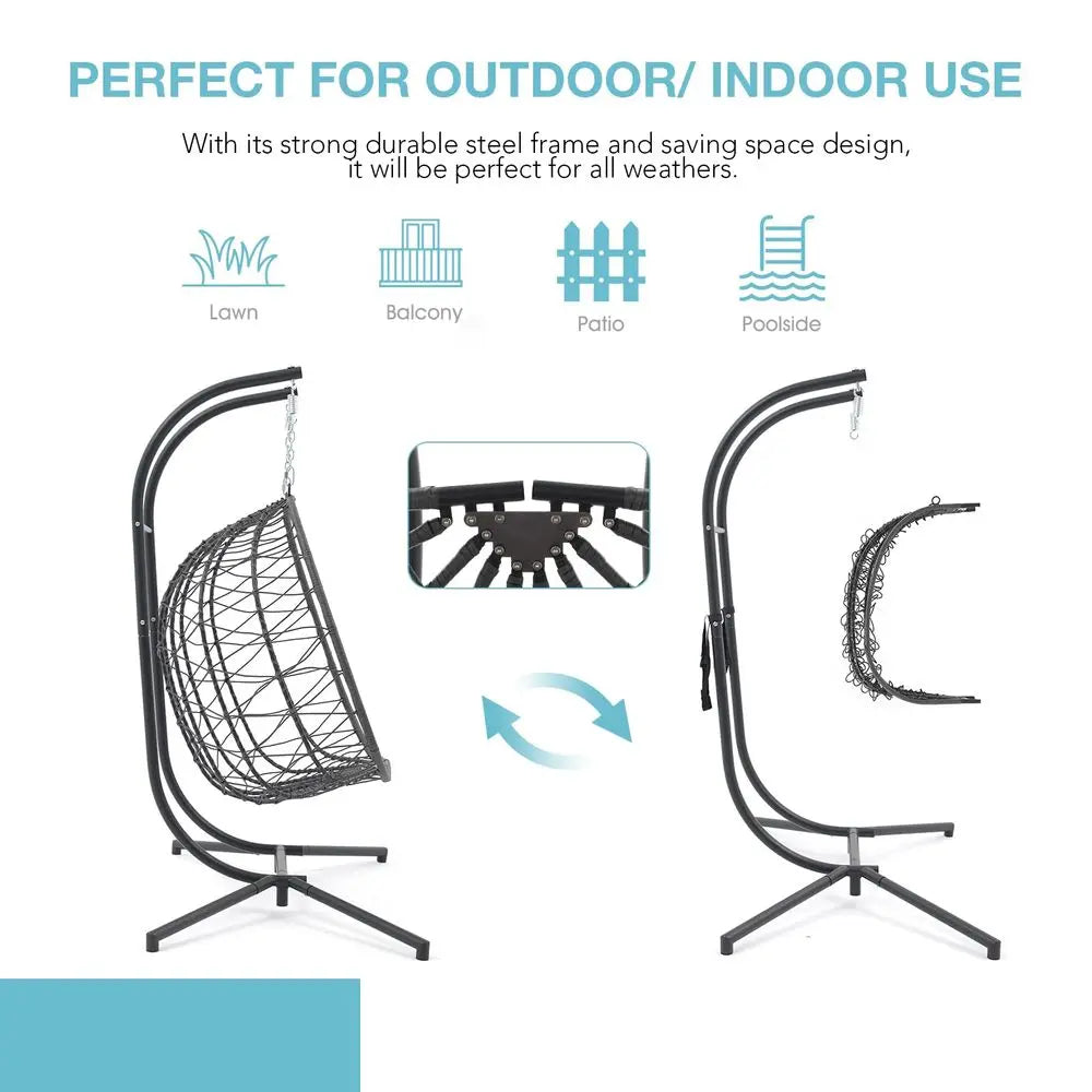 YTYIN Two Person Egg Swing Chair With Stand Indoor Outdoor