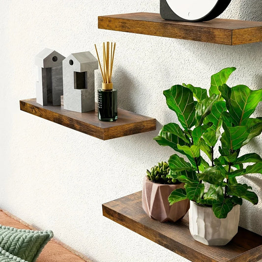 Wooden Wall Mounted Shelf For Living Room Bookshelf With Straight Line Design