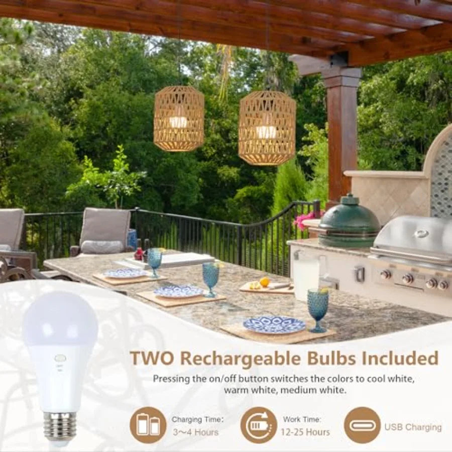 Battery Operated Boho Rattan Chandelier Cord Pendant Light With Remote