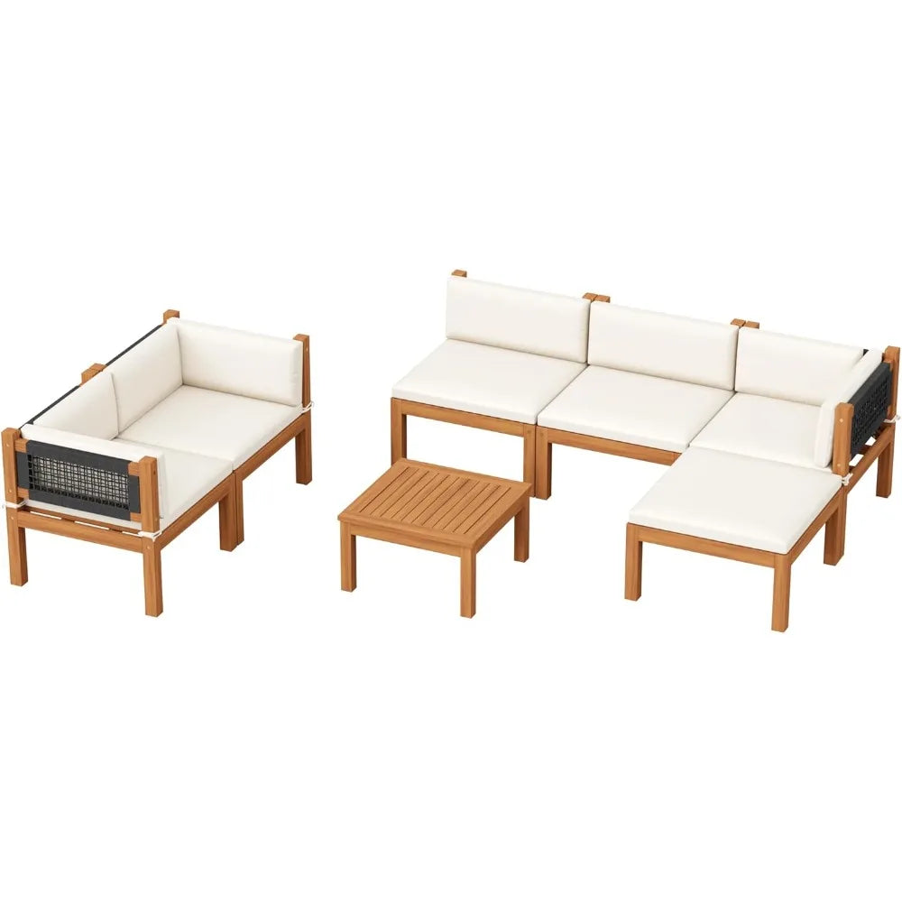 Acacia Wood Outdoor 7 Piece Patio Sofa Set With Table