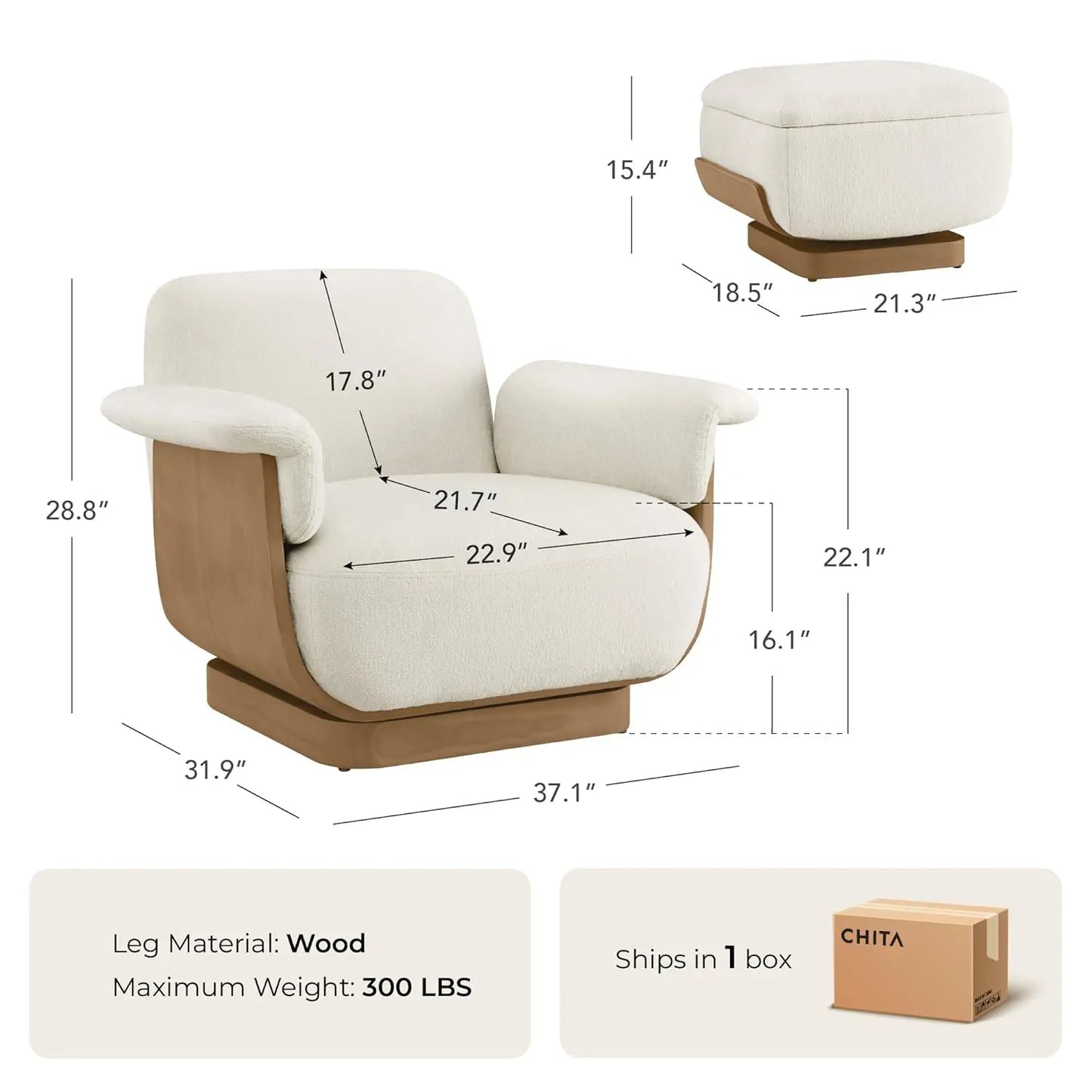 Fabric Swivel Accent Chair With Storage Ottoman For Living Room