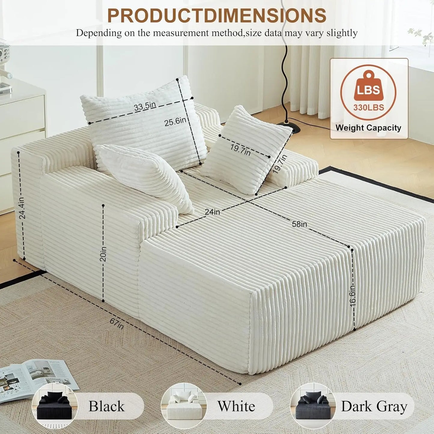 Oversized Corduroy Chaise Lounge Sofa Bed Deep Sleeper