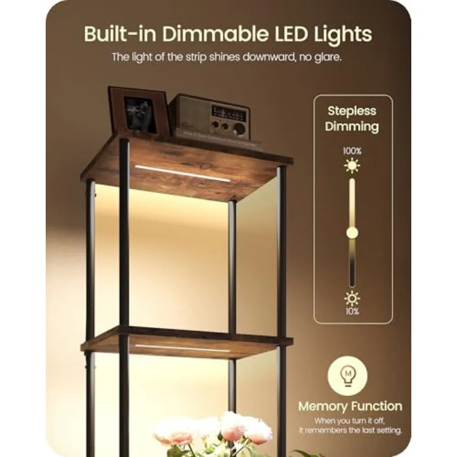 Modern 5 Tier Corner Floor Lamp Dimmable Led Display Shelves