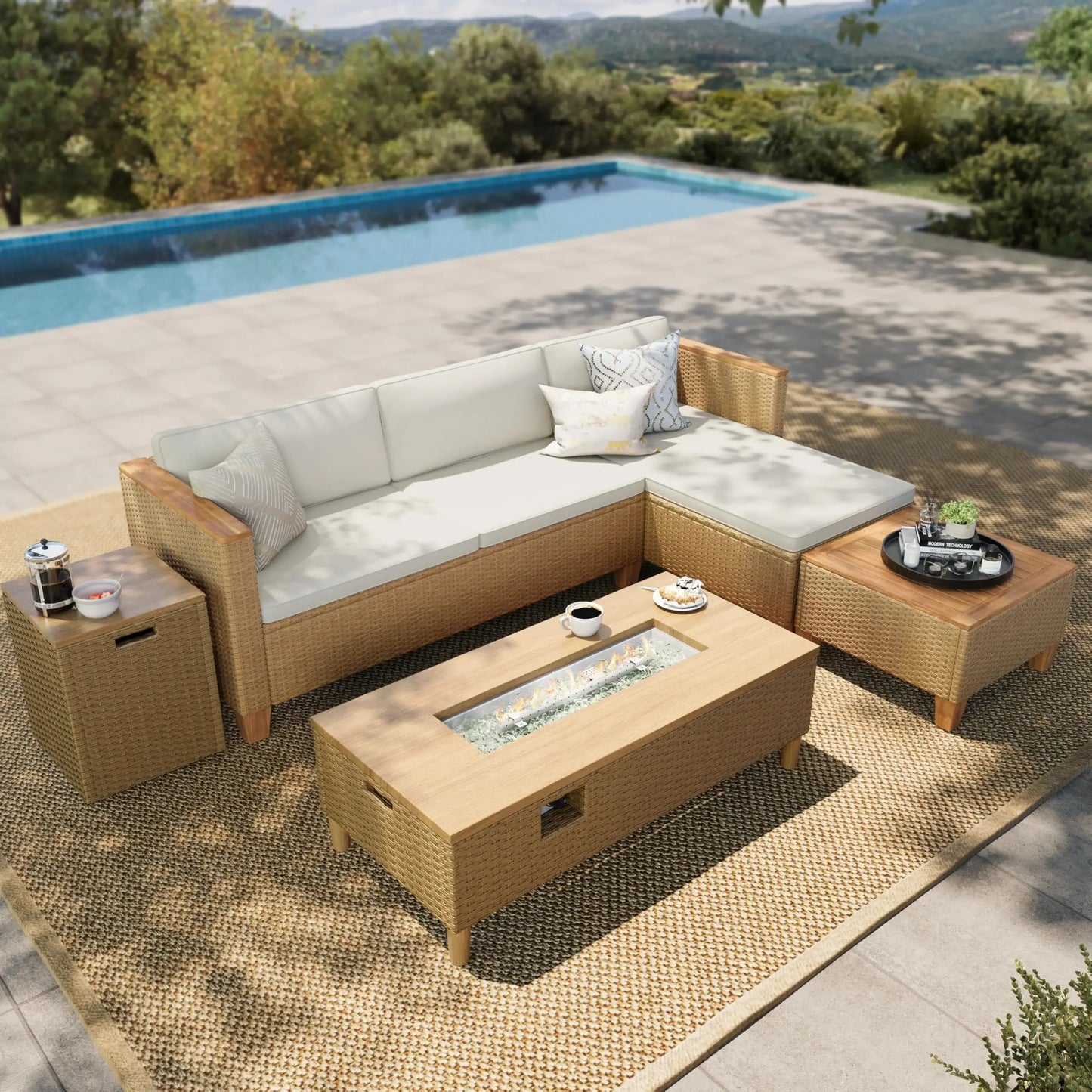 Three-Piece Wicker Patio Furniture Set With Outdoor Sofa