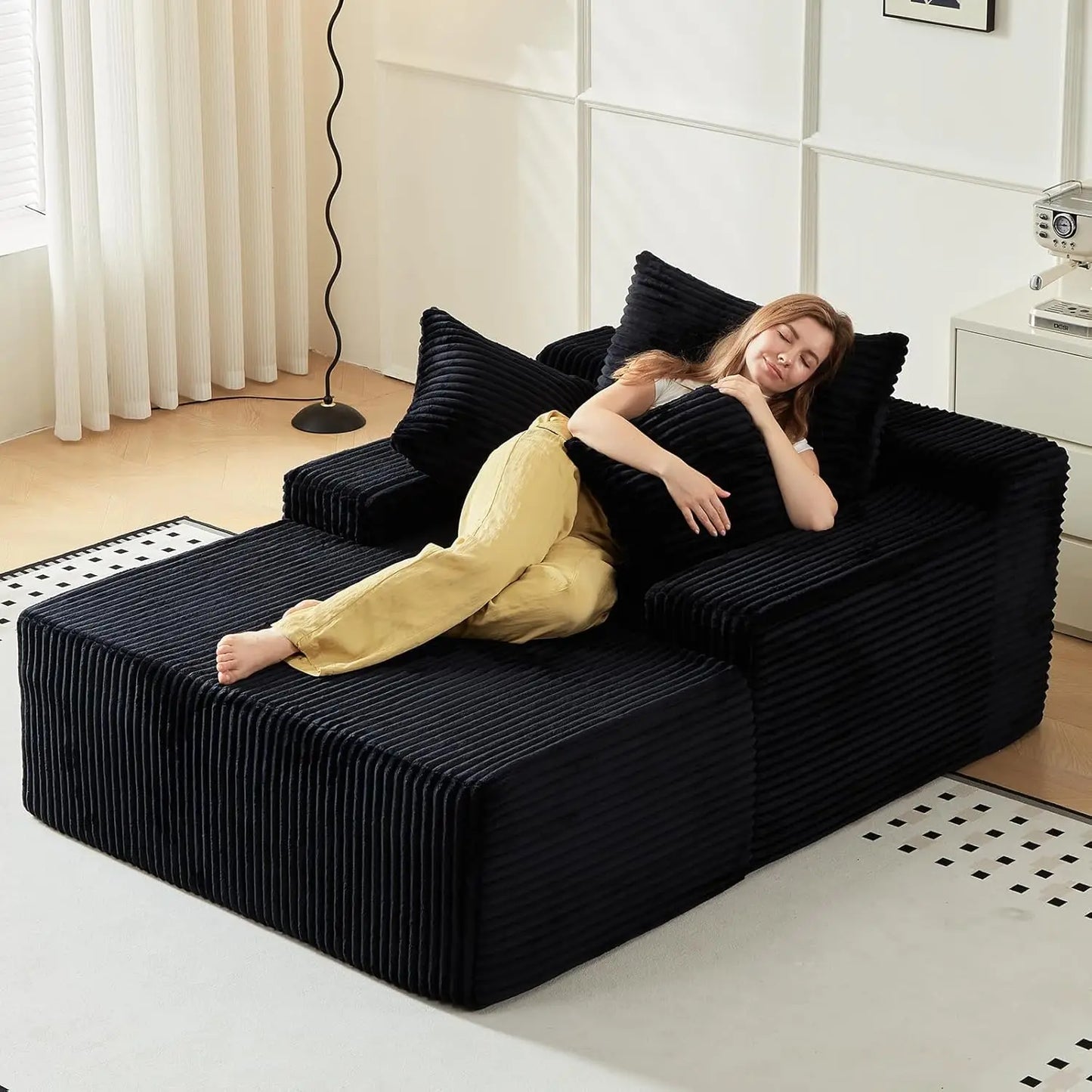 Oversized Corduroy Chaise Lounge Sofa Bed Deep Sleeper