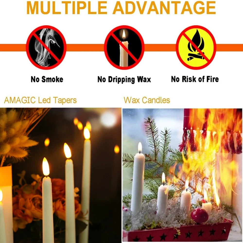 Battery Operated LED Taper Candles With Flickering Remote Control