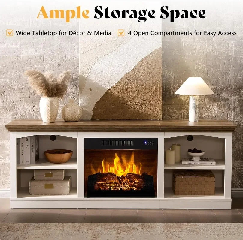 Amerlife Farmhouse TV Stand With Electric Fireplace