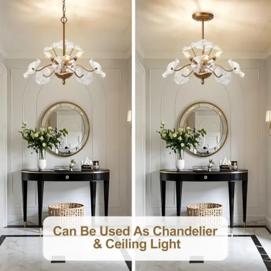 Vintage Flower Glass Pendant Chandelier Mid Century Dining Room