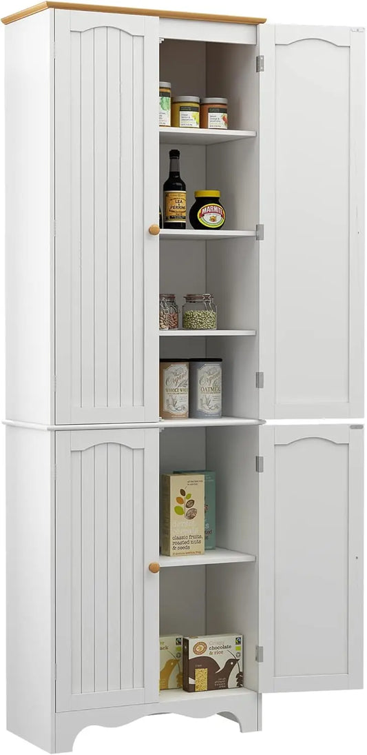 Kitchen Pantry Cabinet Freestanding With Doors And Shelves Farmhouse Style